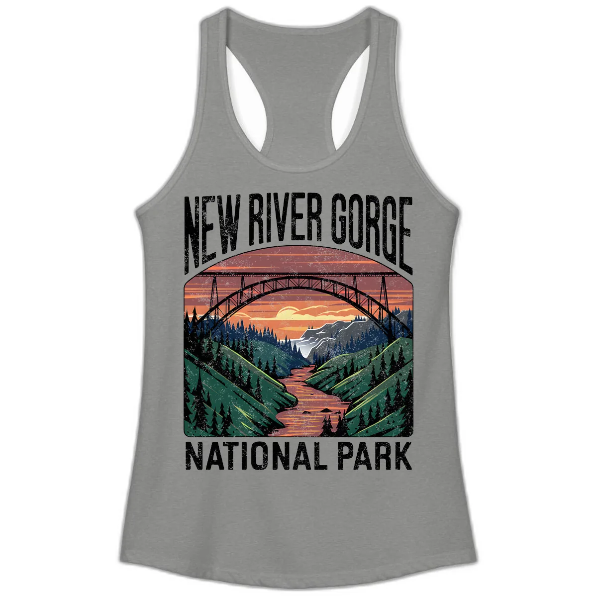 New River Gorge National Park Sunset Ladies Tank in Heather Grey
