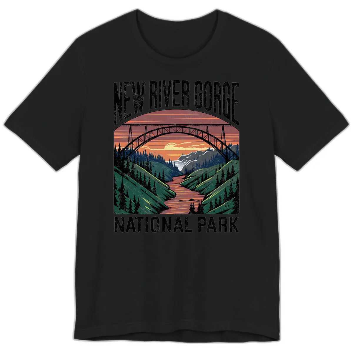 New River Gorge National Park Sunset Premium T-Shirt in Black
