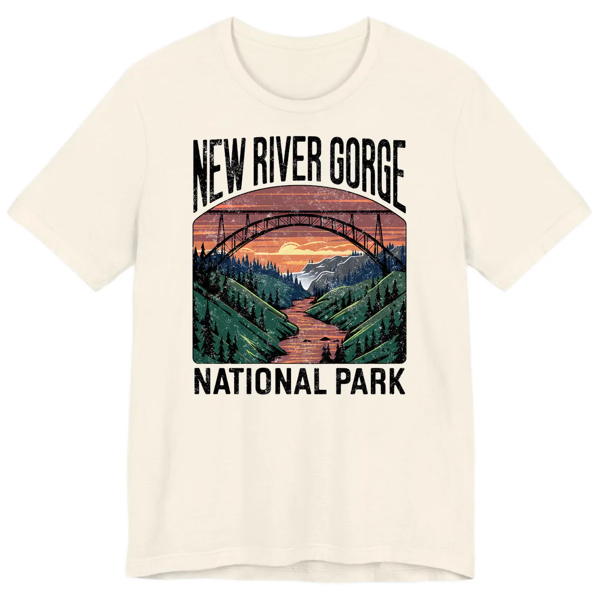 New River Gorge National Park Sunset Premium T-Shirt in Natural