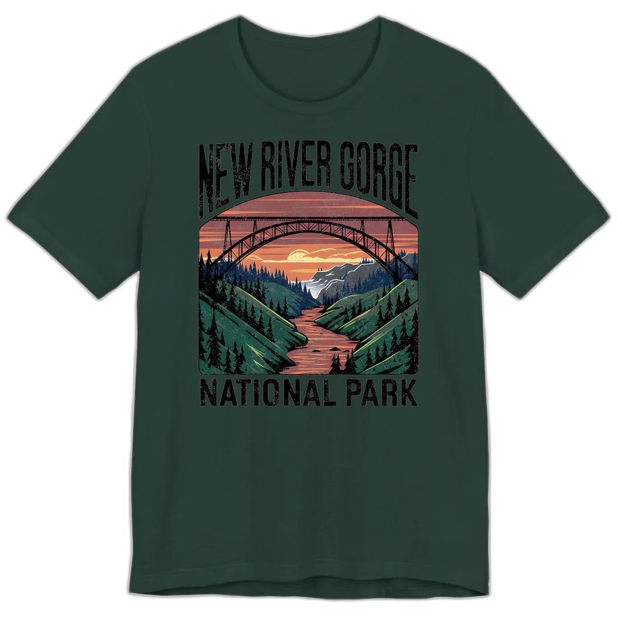 New River Gorge National Park Sunset Premium T-Shirt in Forest
