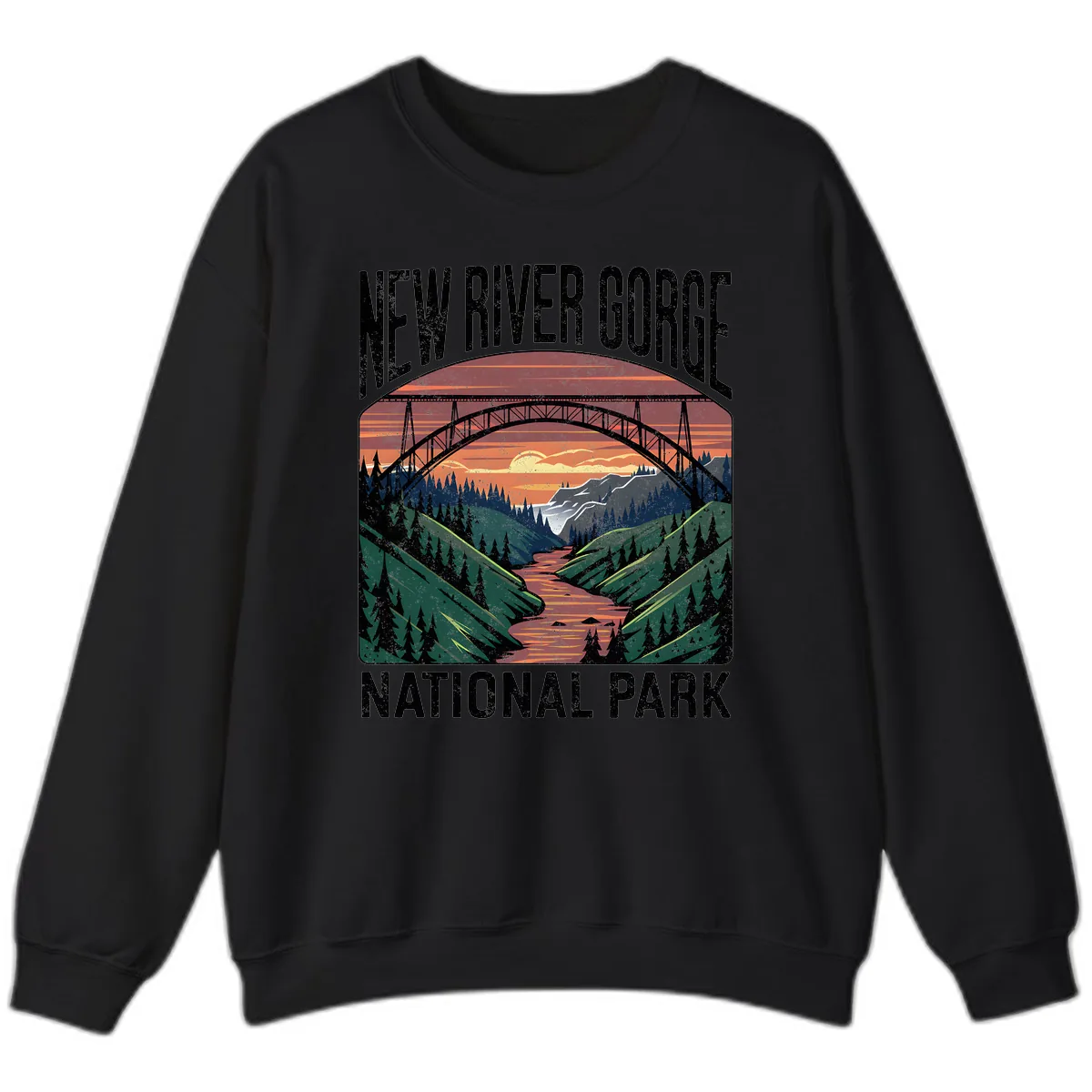 New River Gorge National Park Sunset Sweatshirt in Black