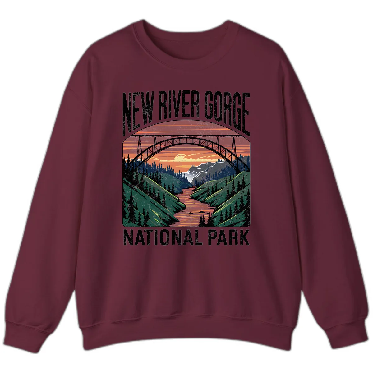 New River Gorge National Park Sunset Sweatshirt in Maroon