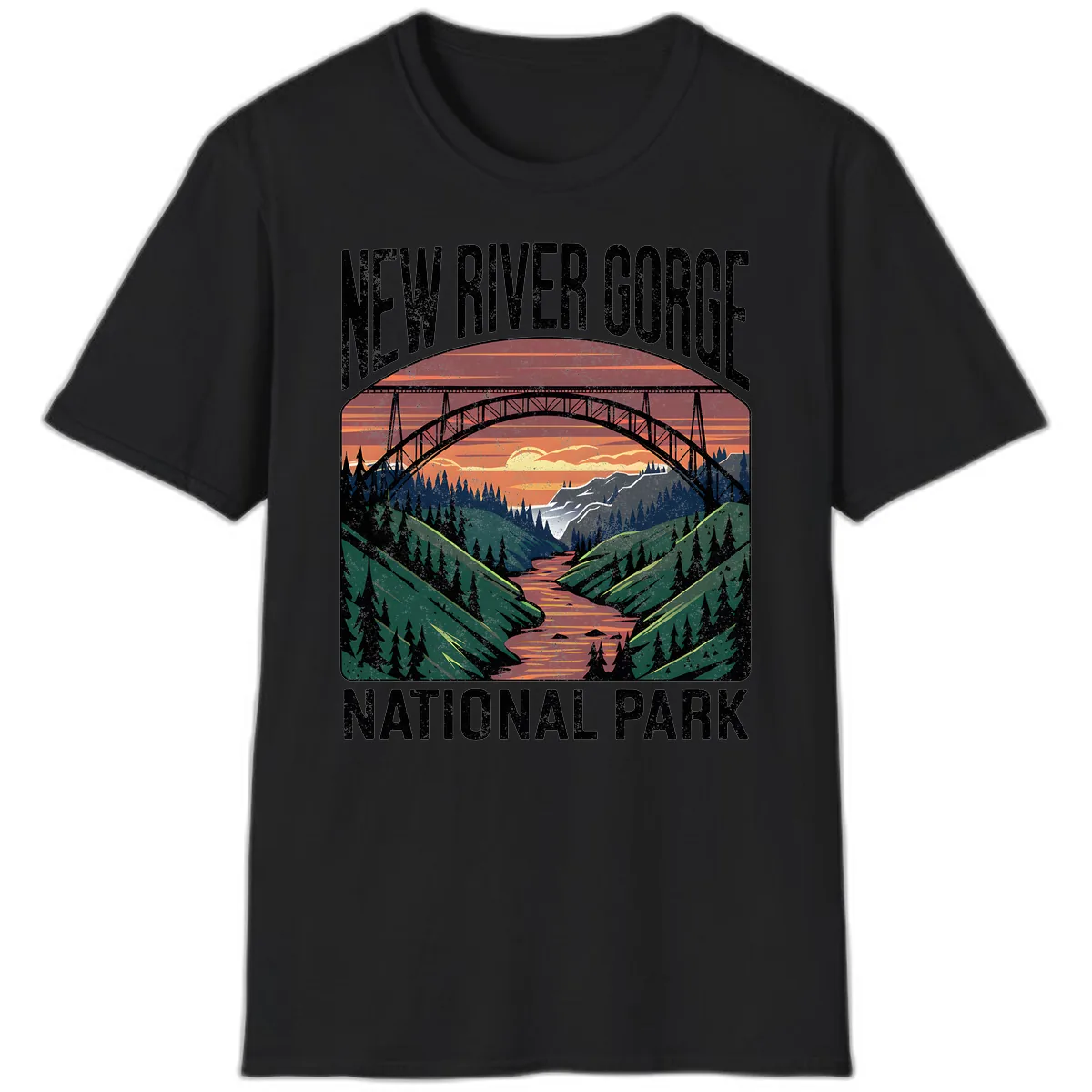 New River Gorge National Park Sunset T-Shirt in Black