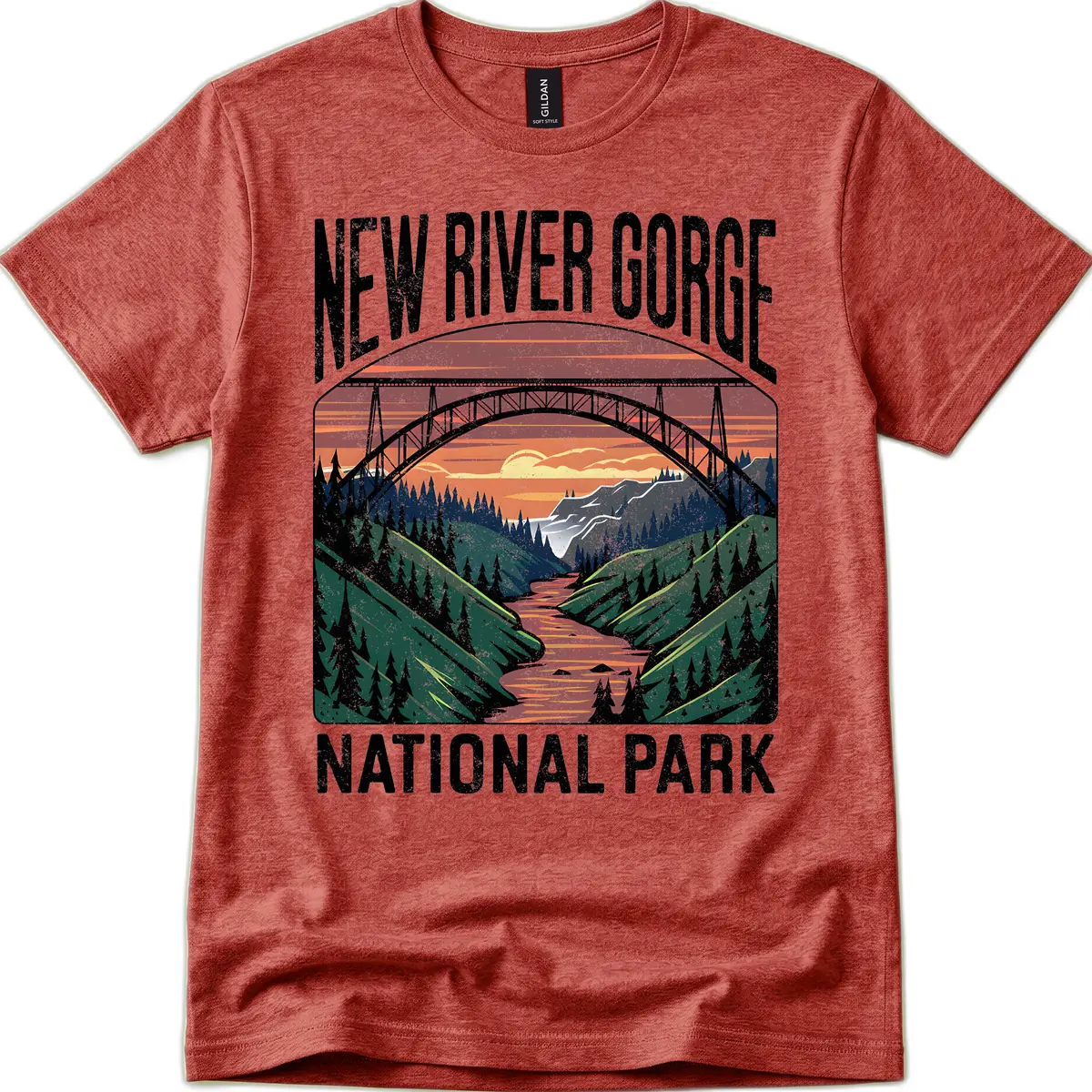 New River Gorge National Park Sunset T-Shirt in Heather Cardinal
