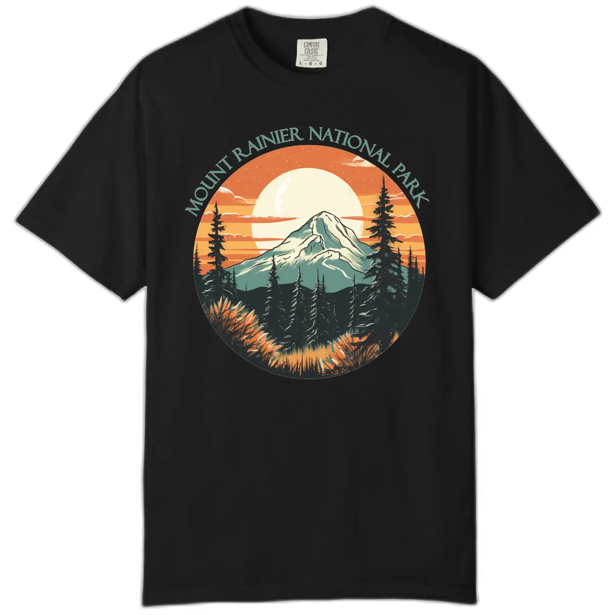 Mount Rainier National Park Sunset Comfort Color in Black