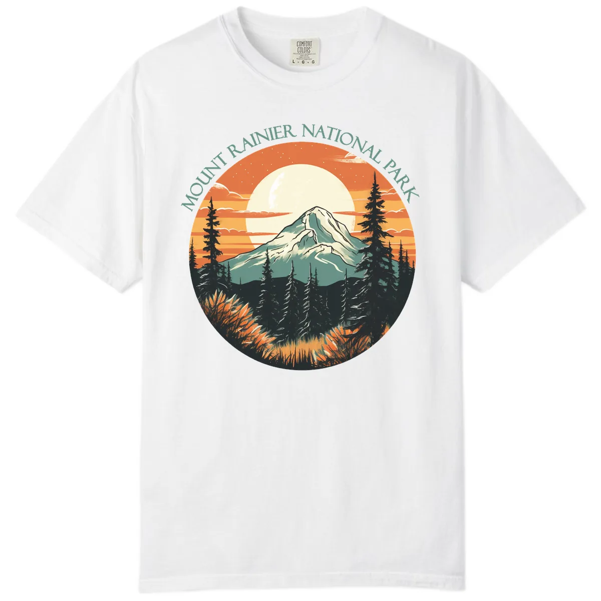 Mount Rainier National Park Sunset Comfort Color in White