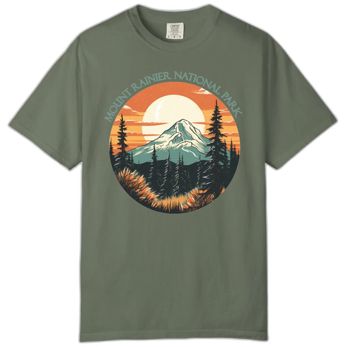 Mount Rainier National Park Sunset Comfort Color in Moss