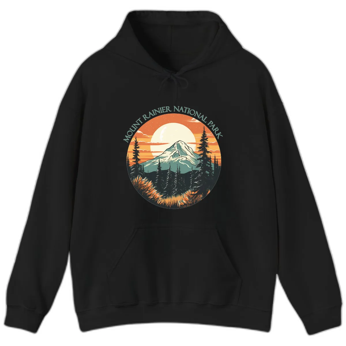 Mount Rainier National Park Sunset Hoodie in Black
