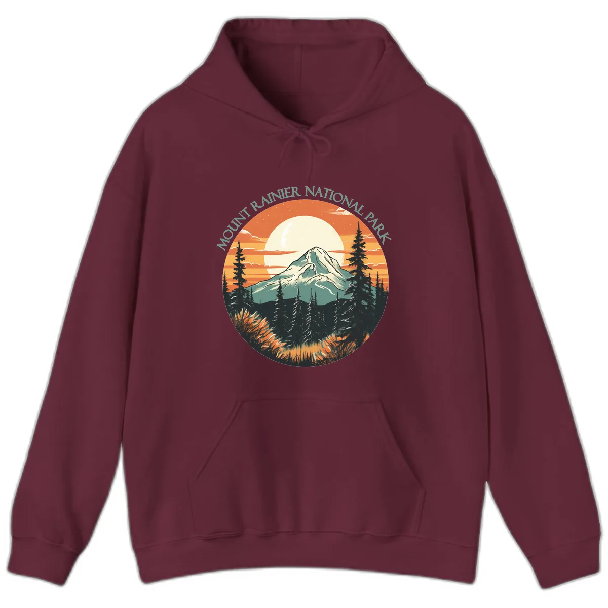 Mount Rainier National Park Sunset Hoodie in Maroon