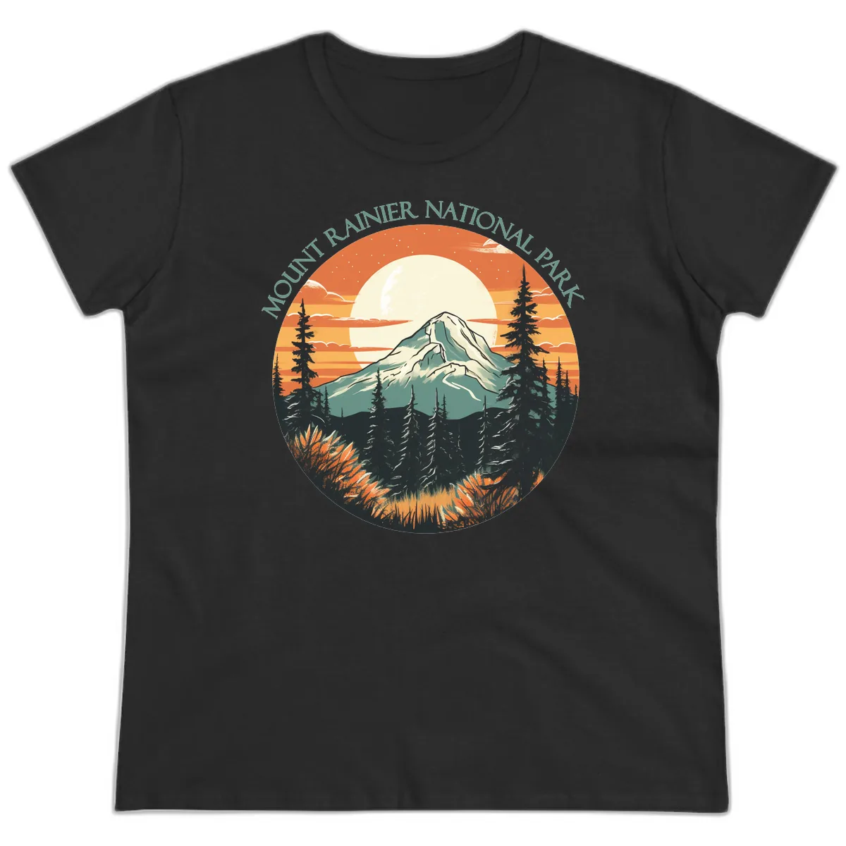 Mount Rainier National Park Sunset Ladies Tee in Black