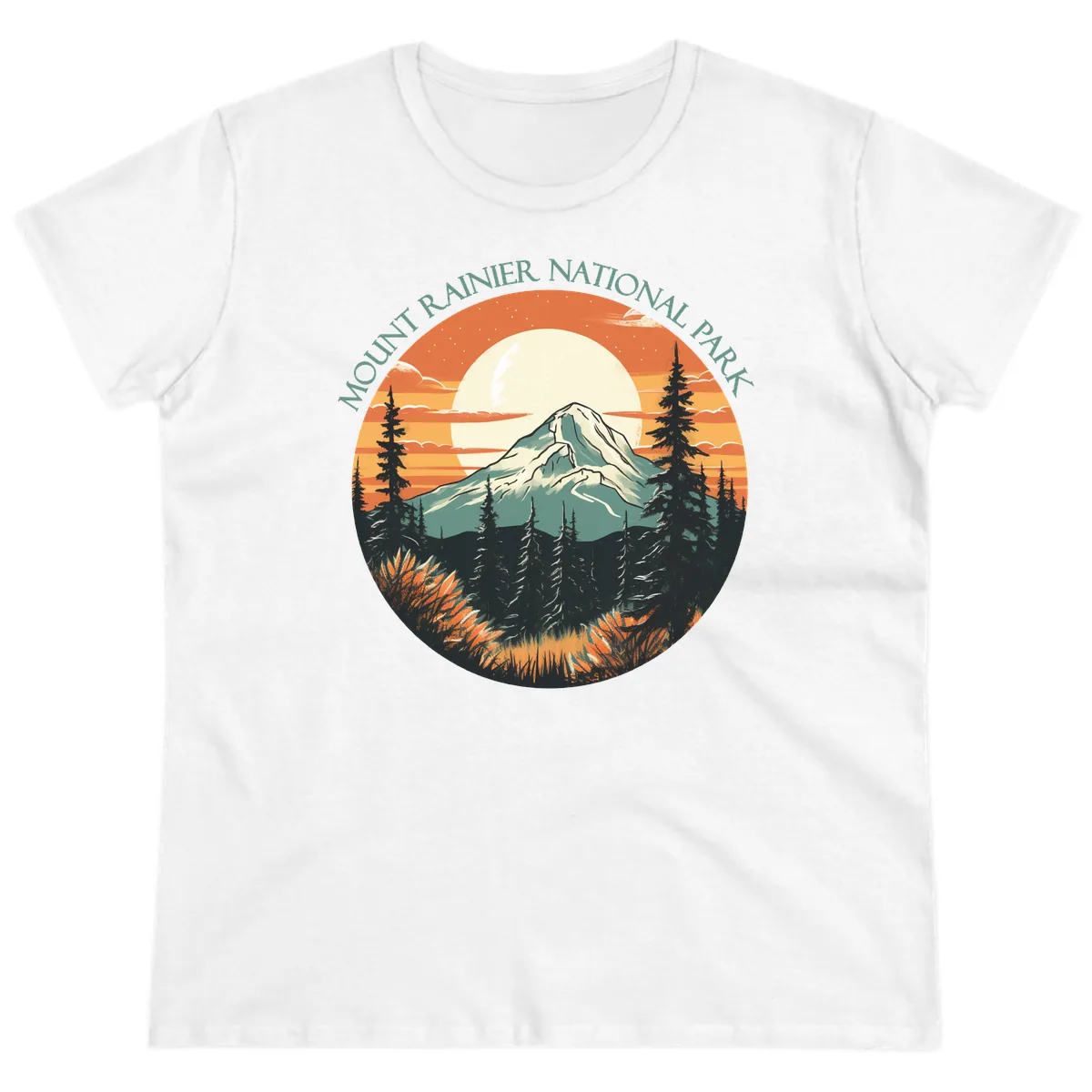Mount Rainier National Park Sunset Ladies Tee in White