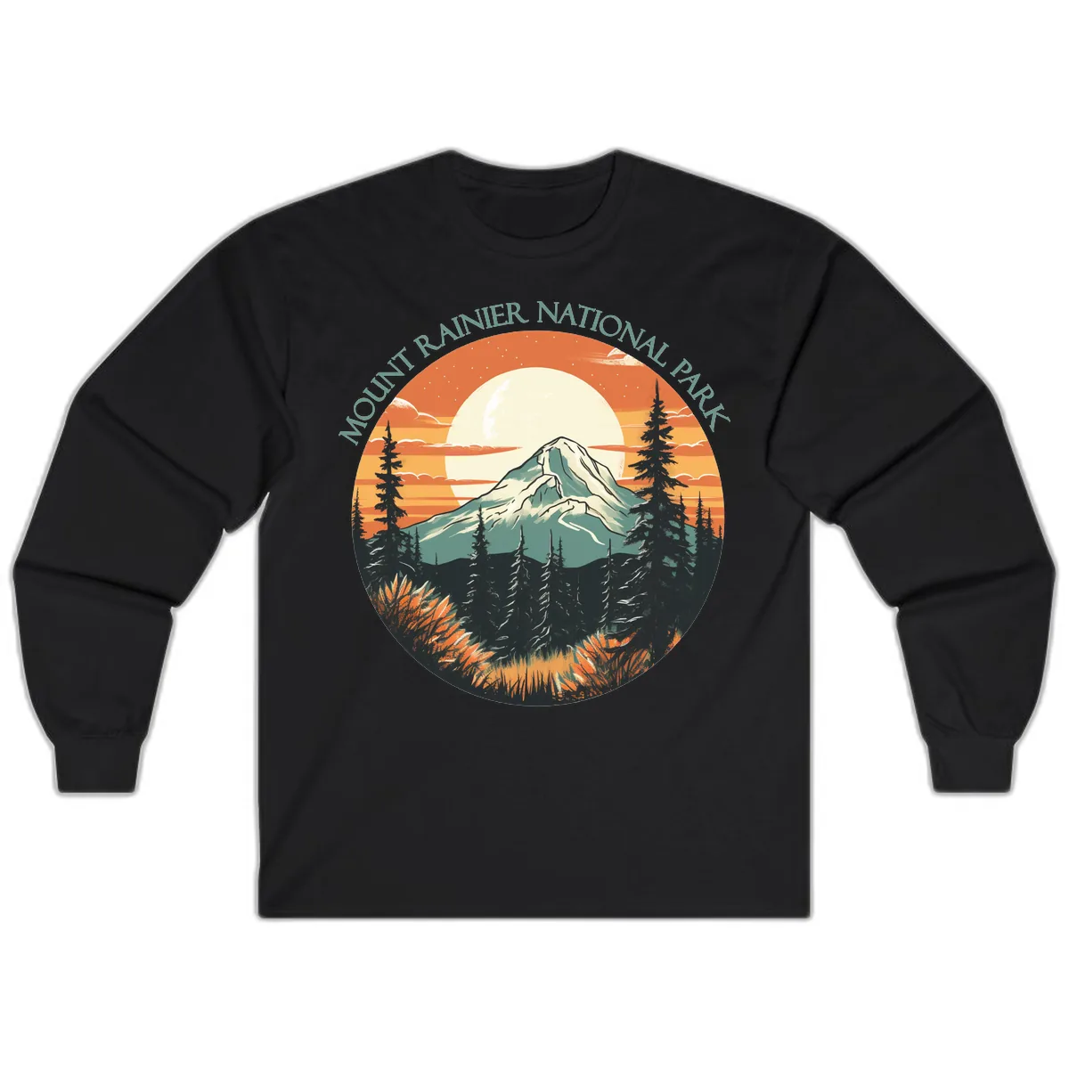 Mount Rainier National Park Sunset Long Sleeve in Black