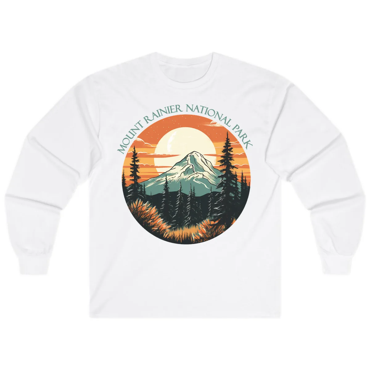 Mount Rainier National Park Sunset Long Sleeve in White