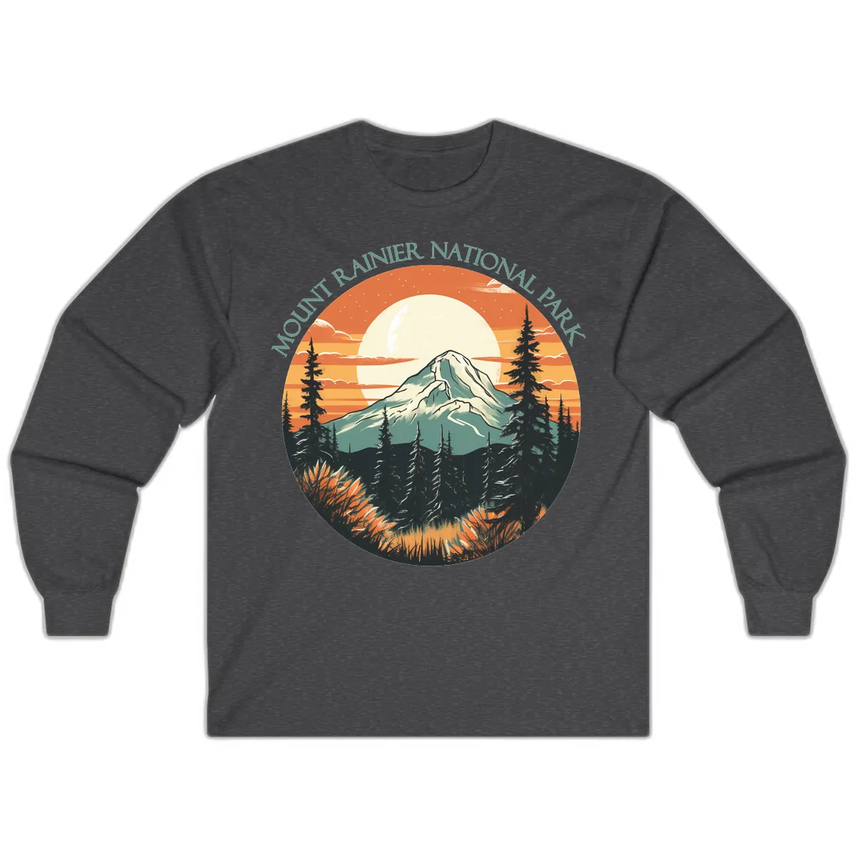 Mount Rainier National Park Sunset Long Sleeve in Dark Heather