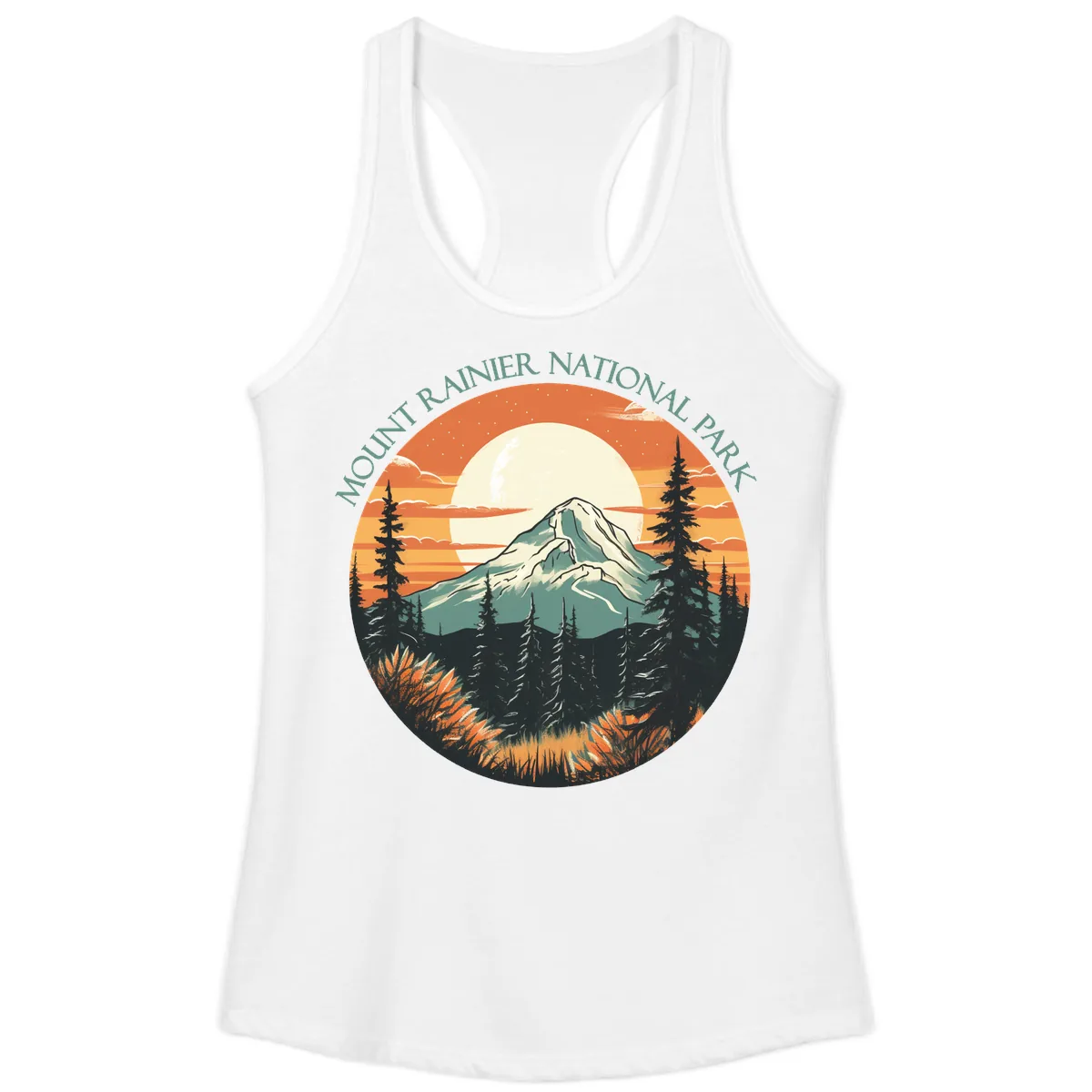 Mount Rainier National Park Sunset Ladies Tank in White