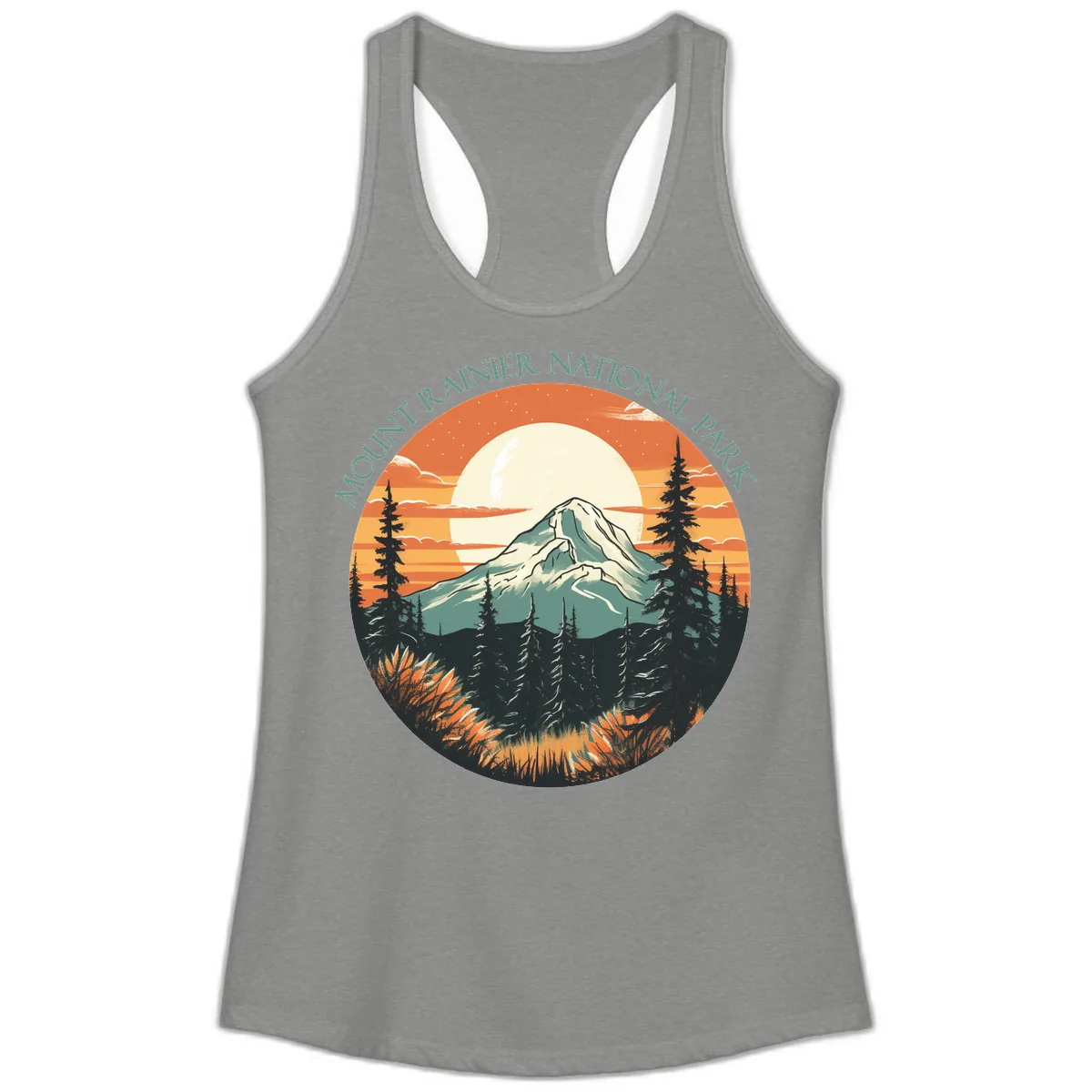 Mount Rainier National Park Sunset Ladies Tank in Heather Grey