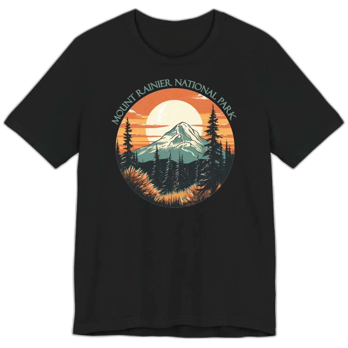 Mount Rainier National Park Sunset Premium T-Shirt in Black