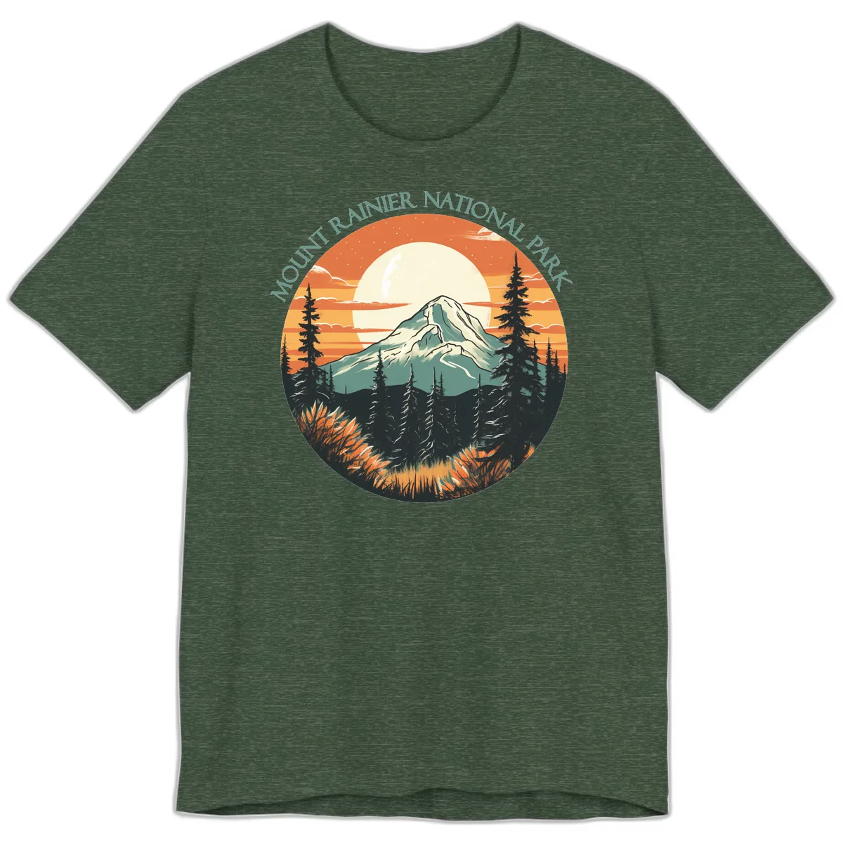 Mount Rainier National Park Sunset Premium T-Shirt in Heather Forest