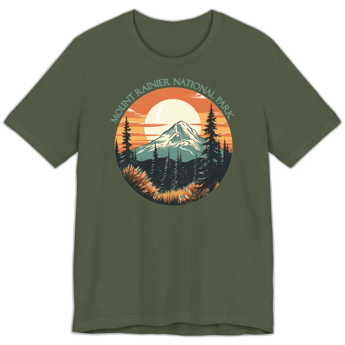 Mount Rainier National Park Sunset Premium T-Shirt in Military Green