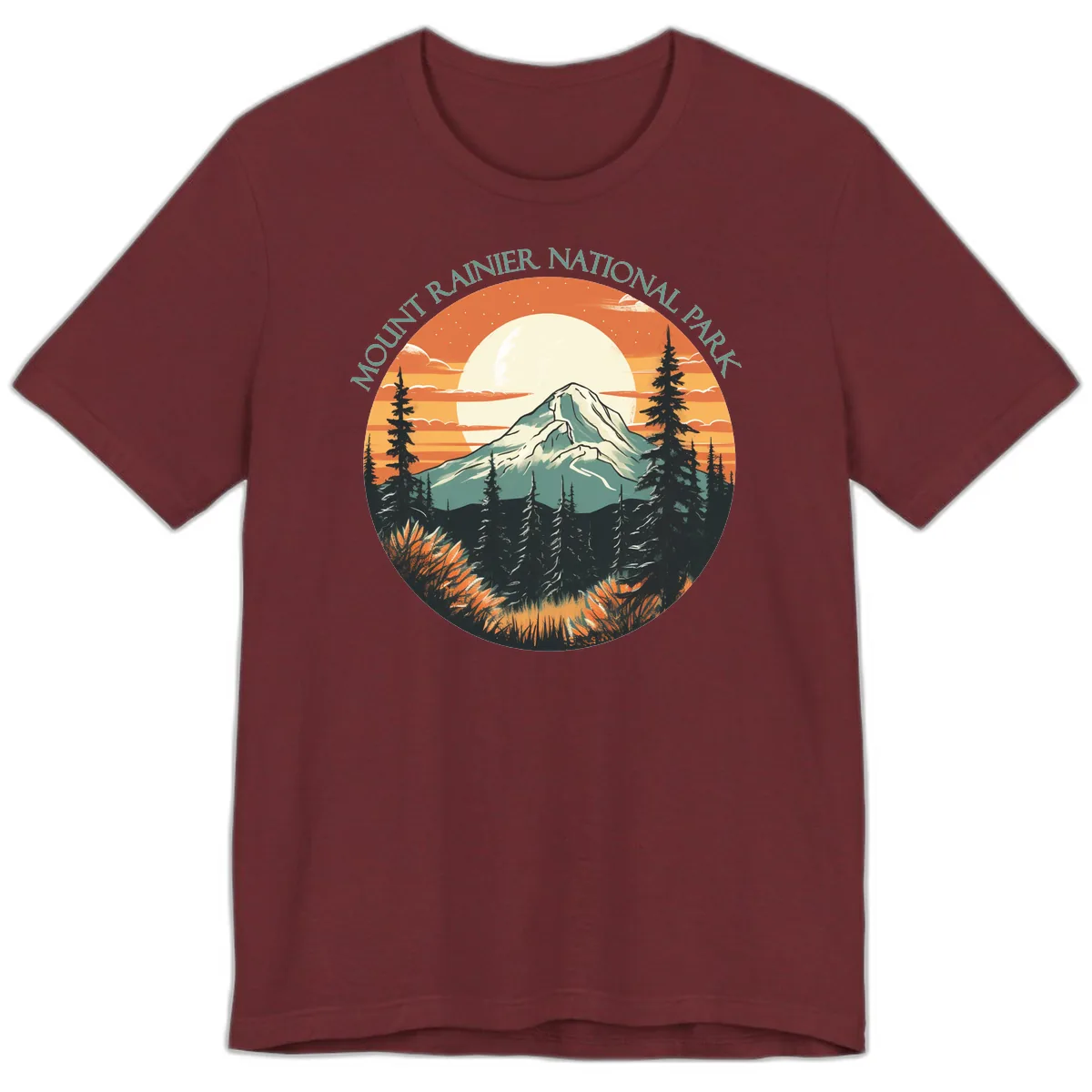 Mount Rainier National Park Sunset Premium T-Shirt in Heather Cardinal