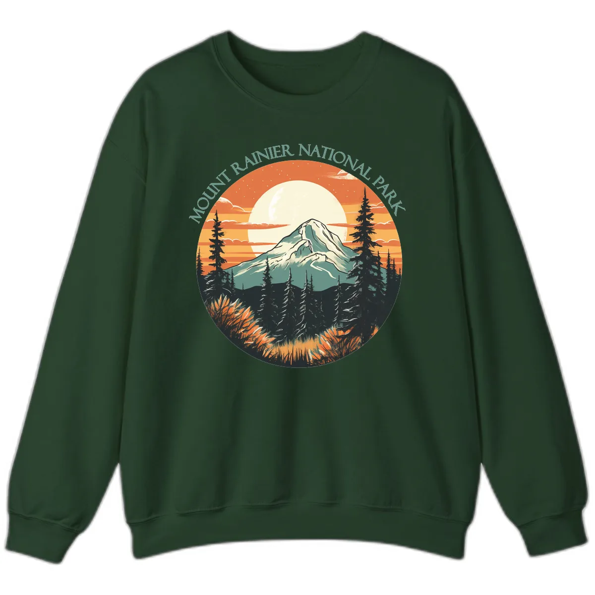 Mount Rainier National Park Sunset Sweatshirt in Forest Green