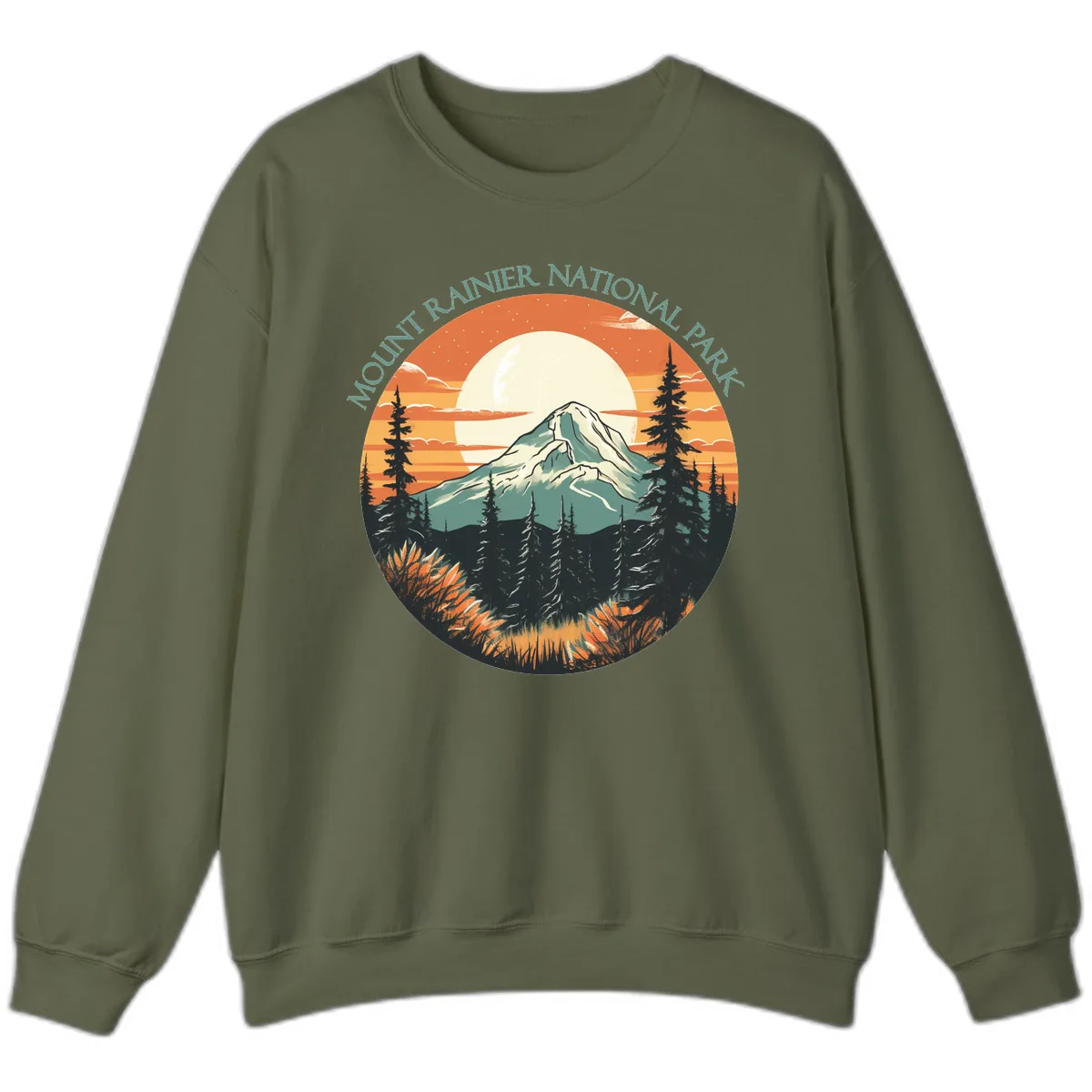 Mount Rainier National Park Sunset Sweatshirt in Military Green
