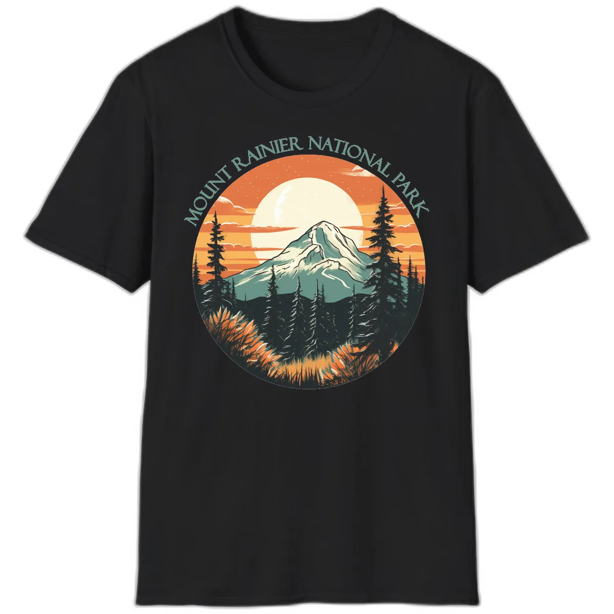 Mount Rainier National Park Sunset T-Shirt in Black