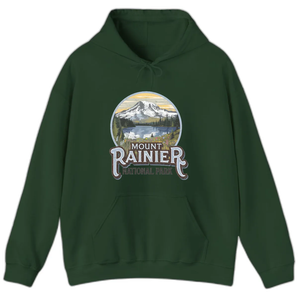 Mount Rainier National Park Hoodie in Forest Green