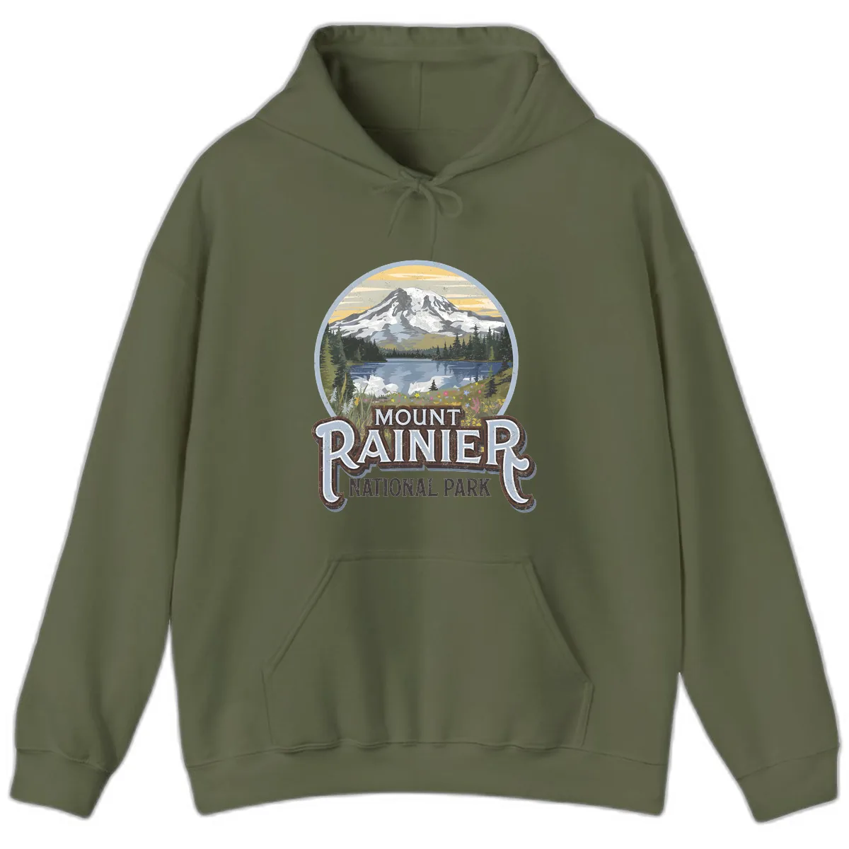 Mount Rainier National Park Hoodie in Military Green