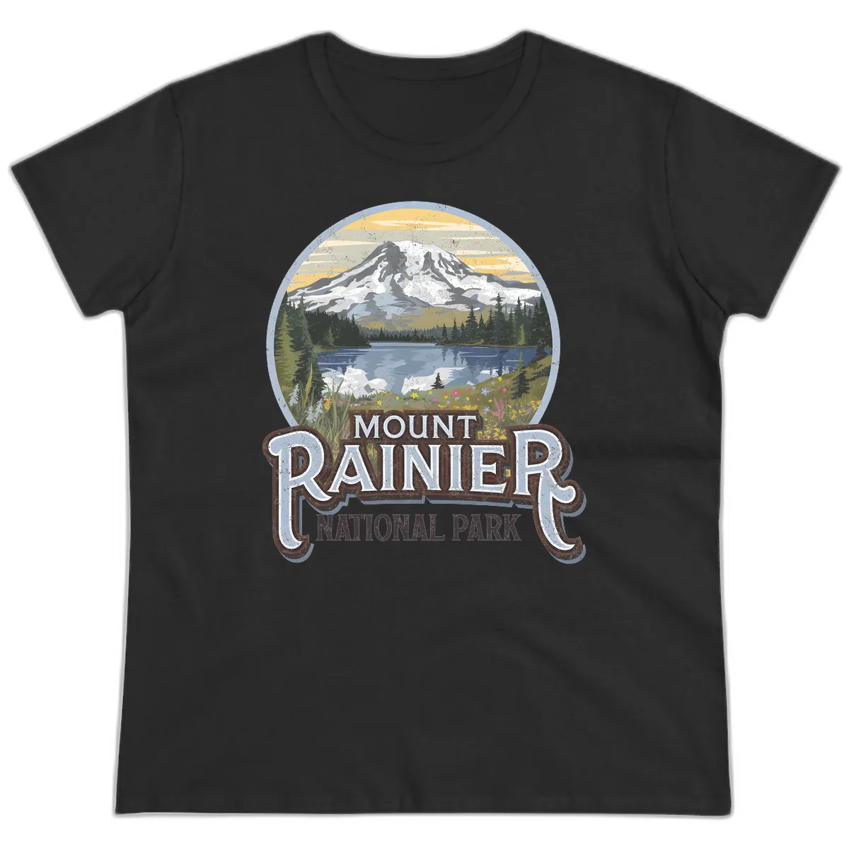 Mount Rainier National Park Ladies Tee in Black