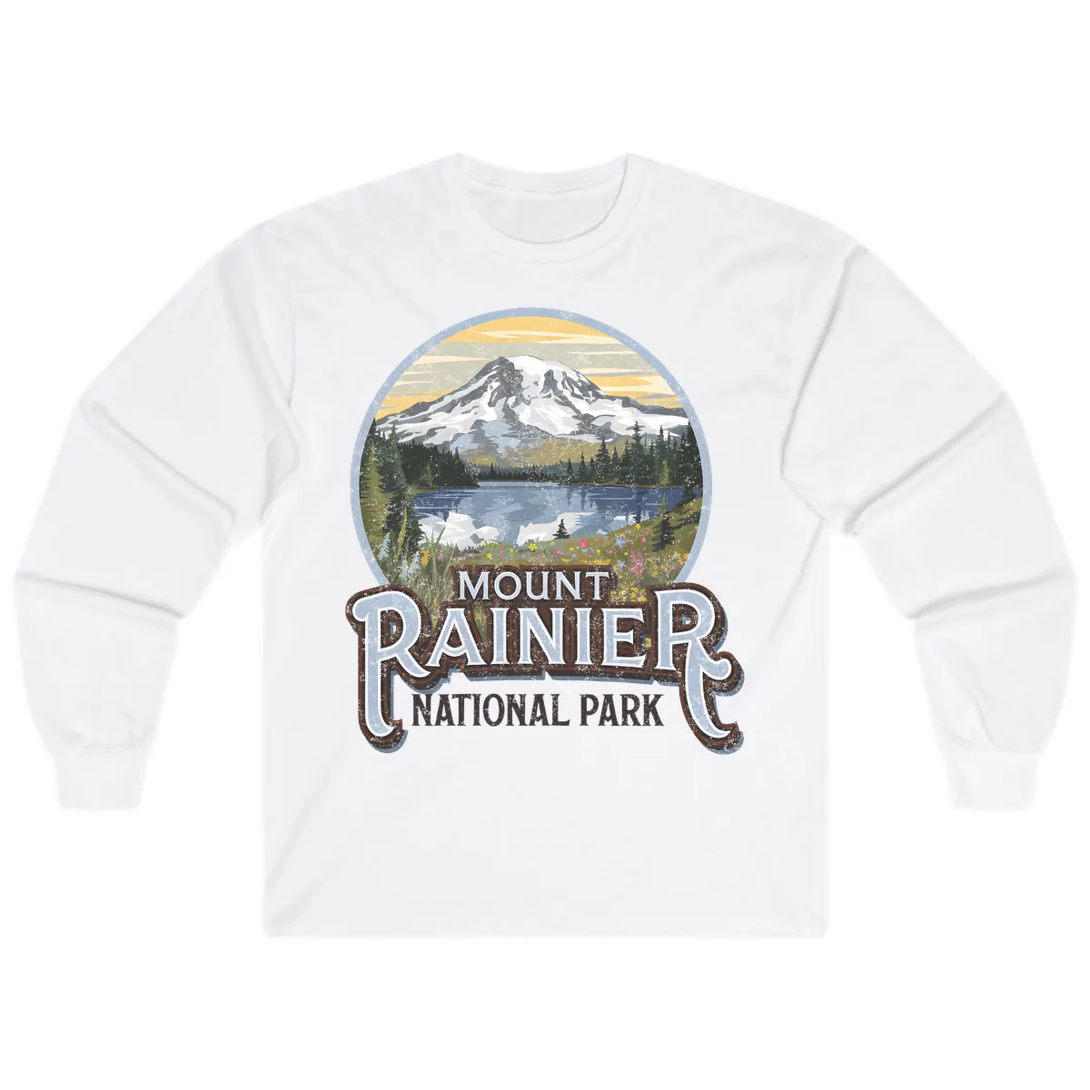 Mount Rainier National Park Long Sleeve in White
