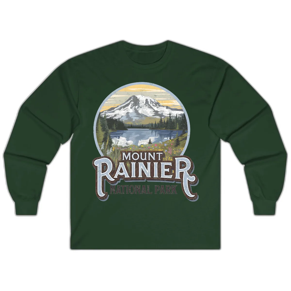 Mount Rainier National Park Long Sleeve in Forest Green