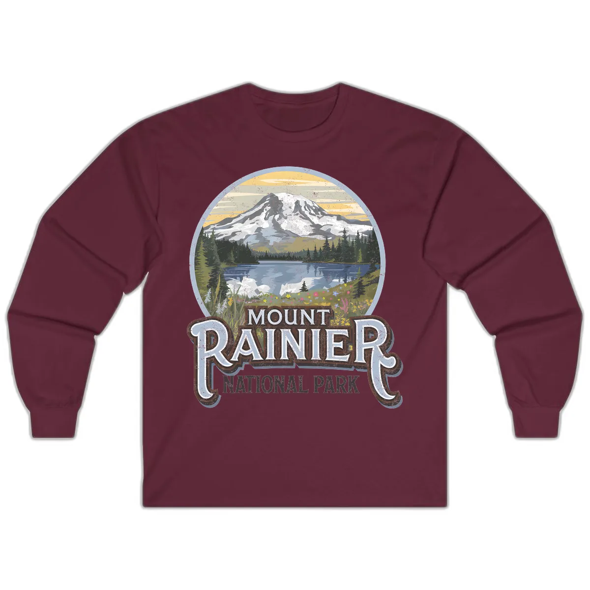 Mount Rainier National Park Long Sleeve in Maroon