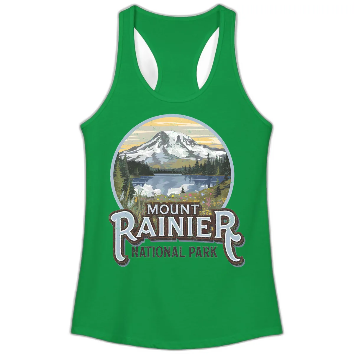Mount Rainier National Park Ladies Tank in Solid Kelly Green