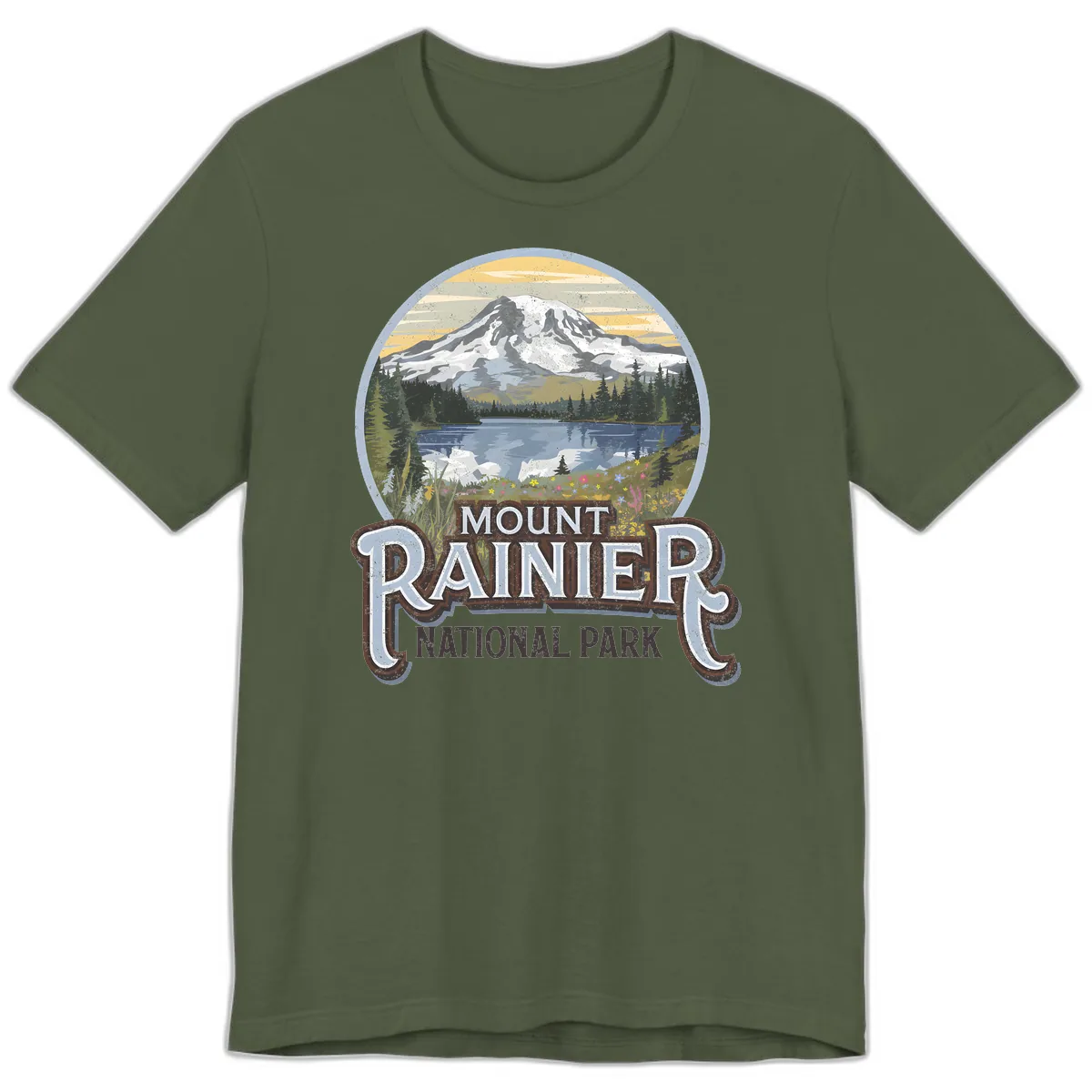 Mount Rainier National Park Premium T-Shirt in Military Green