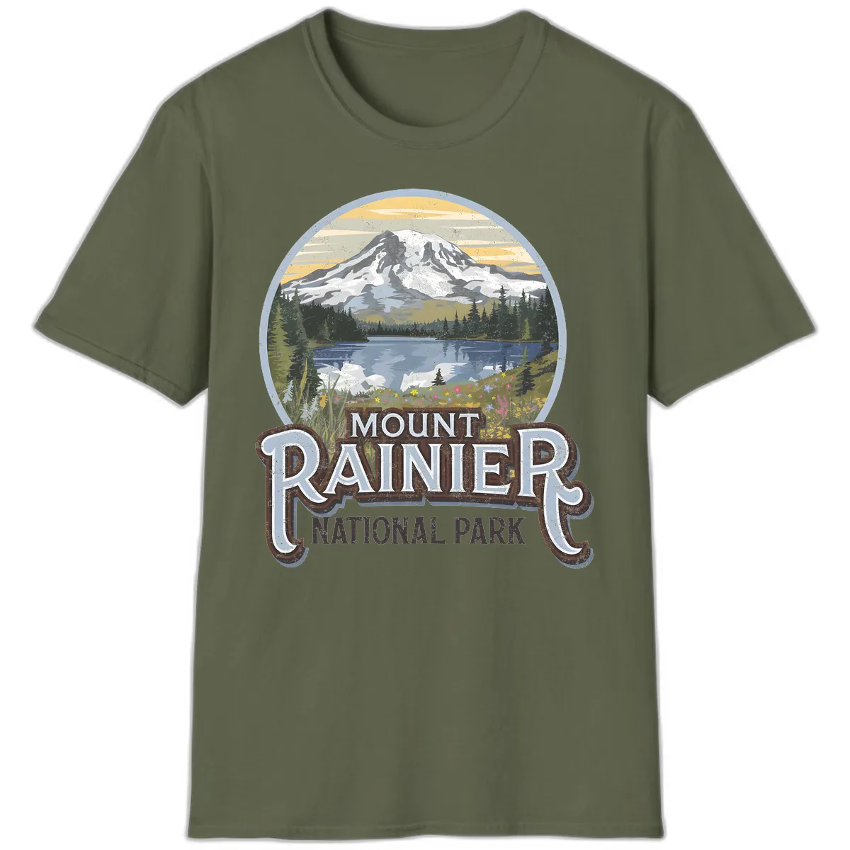 Mount Rainier National Park T-Shirt in Military Green