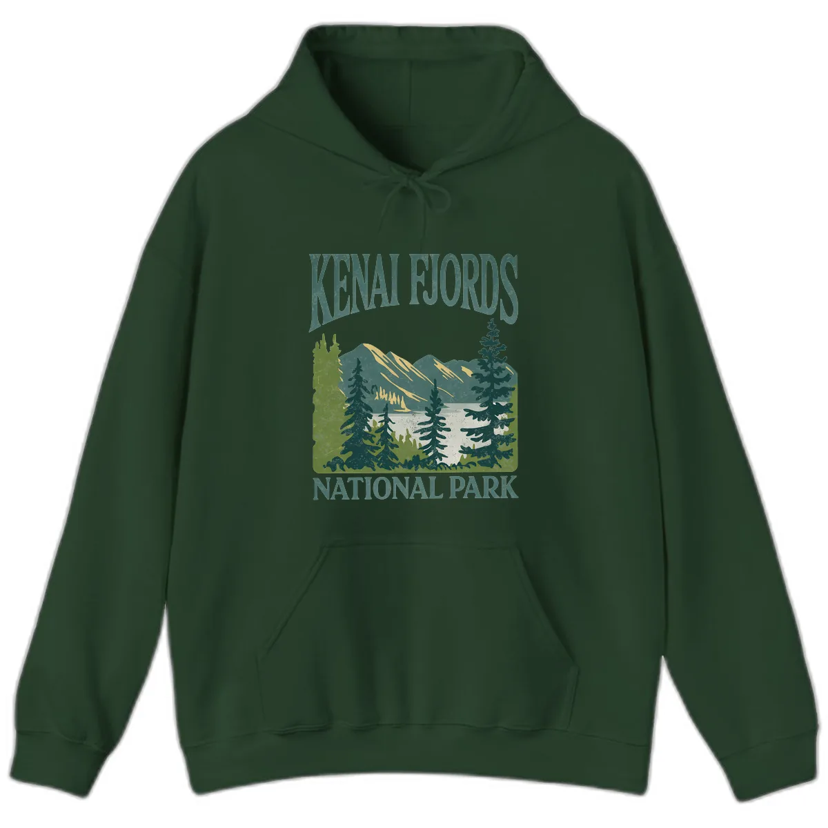 Kenai Fjords National Park Hoodie in Forest Green