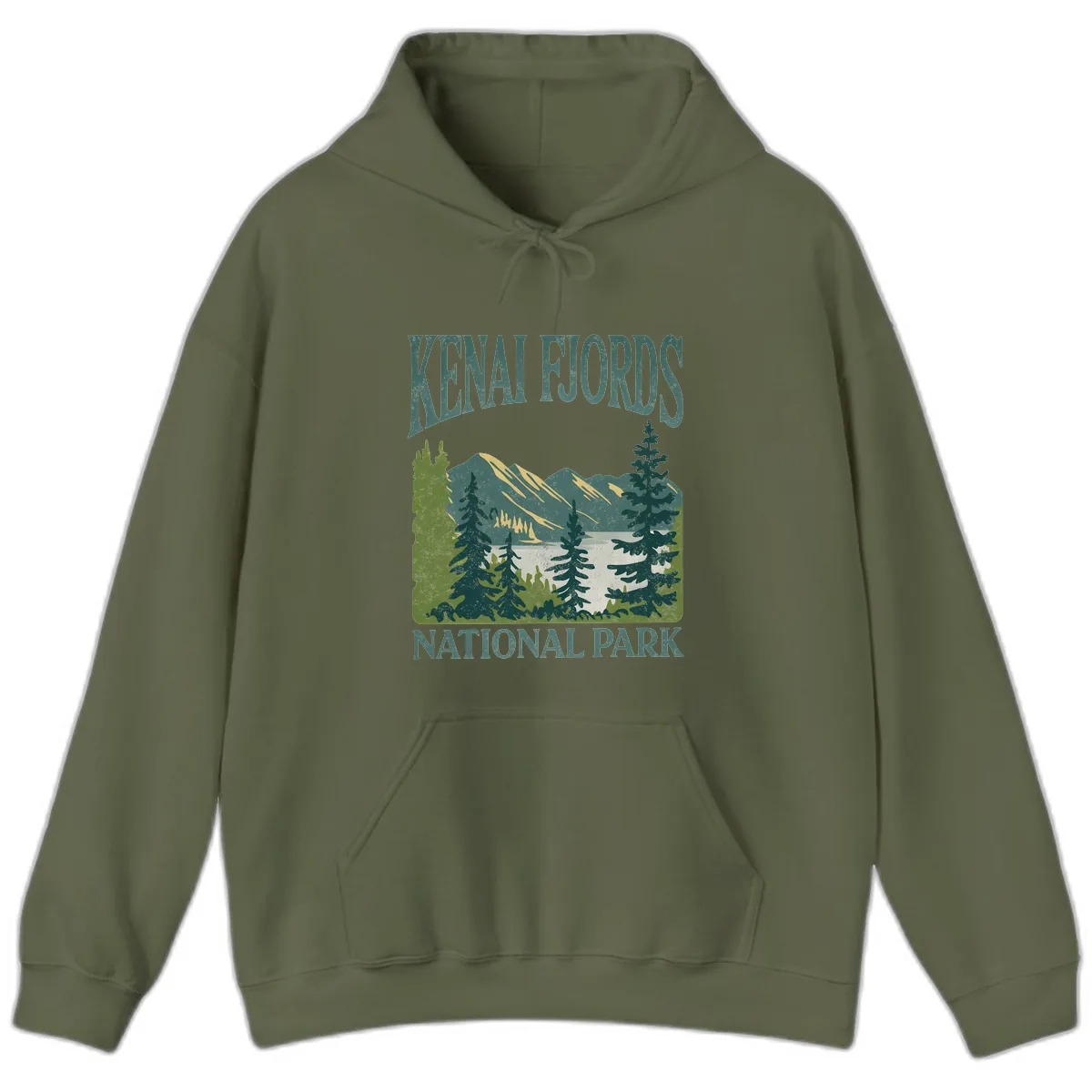 Kenai Fjords National Park Hoodie in Military Green