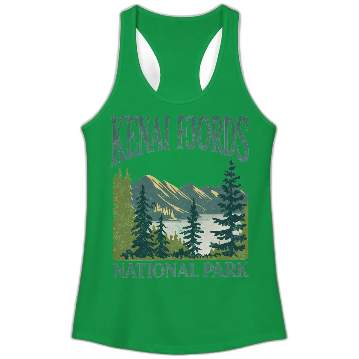 Kenai Fjords National Park Ladies Tank in Solid Kelly Green