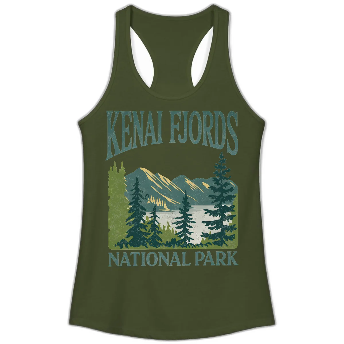 Kenai Fjords National Park Ladies Tank in Solid Military Green