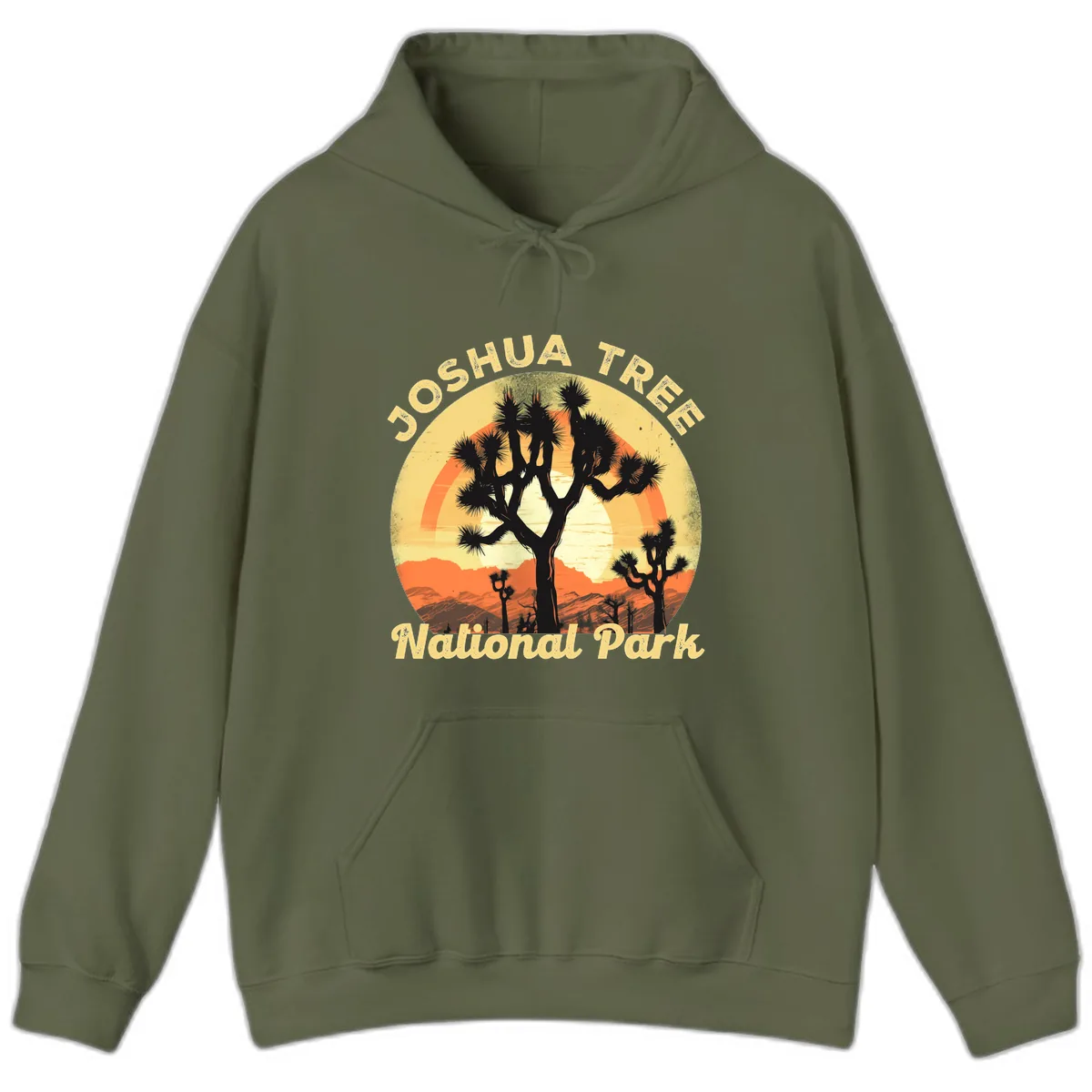 Joshua Tree National Park Desert Sunset Hoodie in Military Green