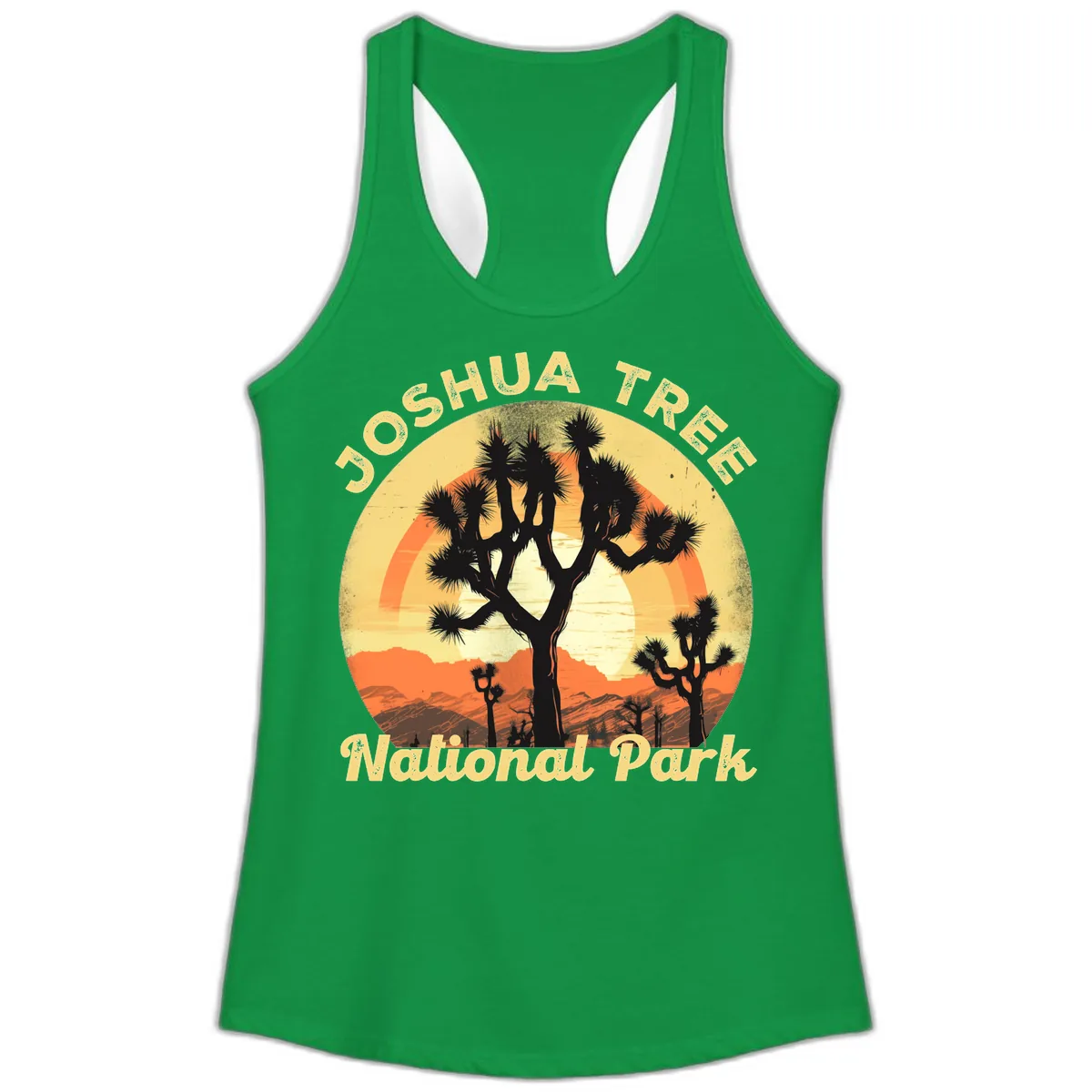 Joshua Tree National Park Desert Sunset Ladies Tank in Solid Kelly Green