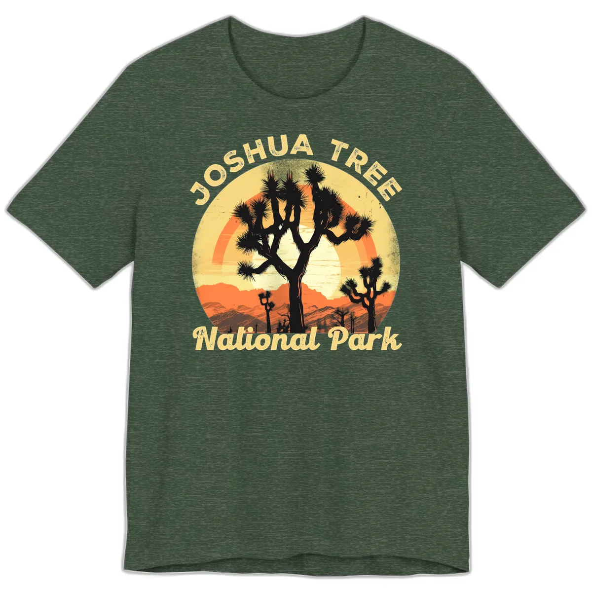 Joshua Tree National Park Desert Sunset Premium T-Shirt in Heather Forest
