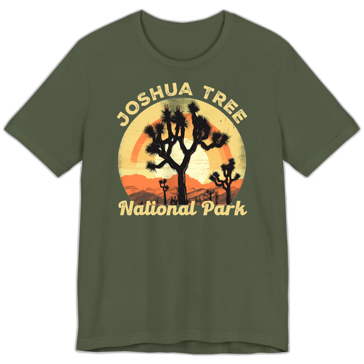 Joshua Tree National Park Desert Sunset Premium T-Shirt in Military Green