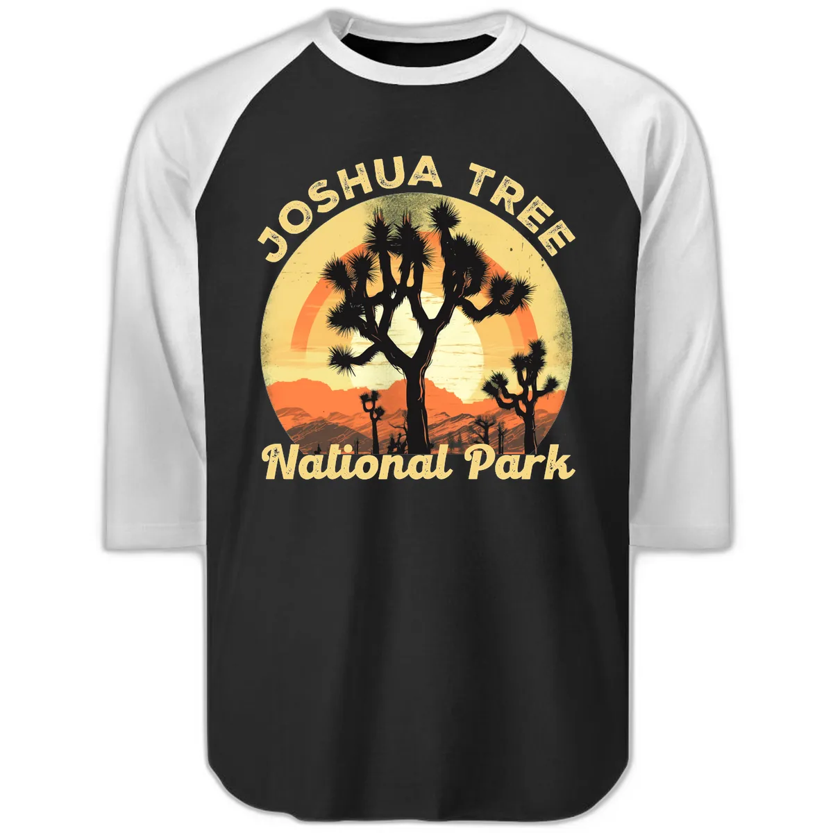 Joshua Tree National Park Desert Sunset Raglan 3/4 in Black White