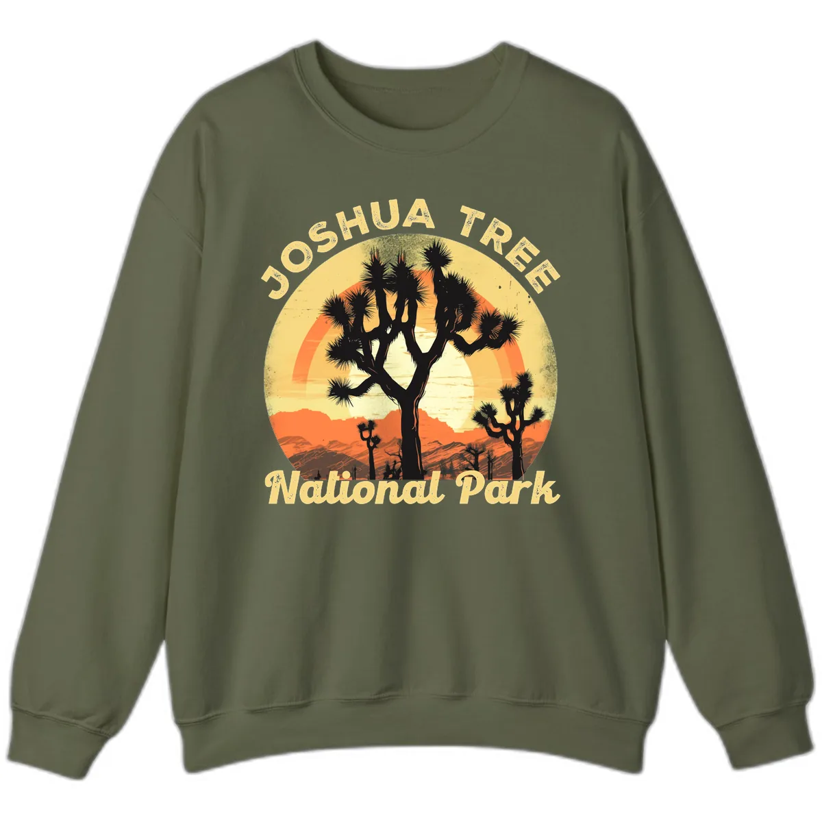 Joshua Tree National Park Desert Sunset Sweatshirt in Military Green