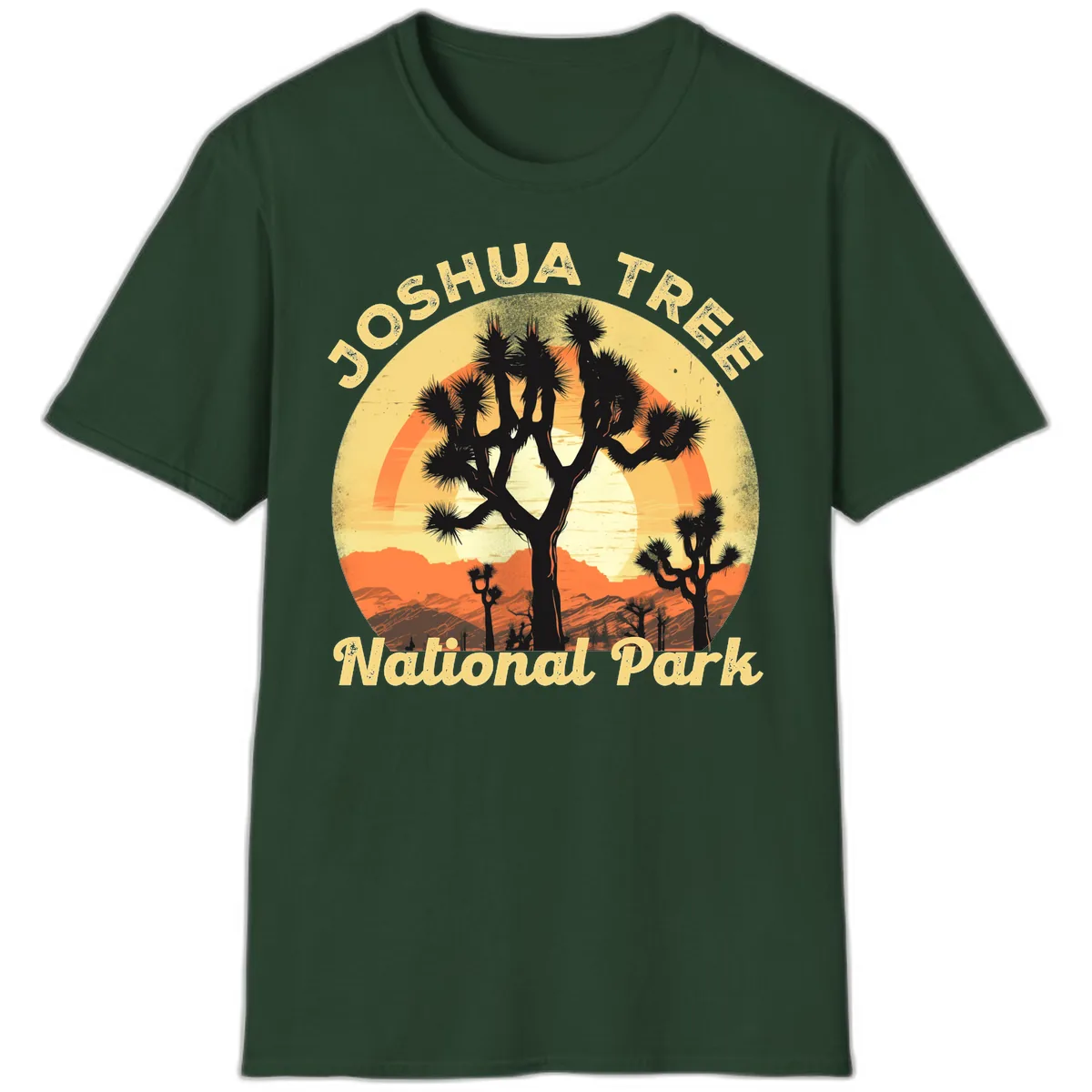 Joshua Tree National Park Desert Sunset T-Shirt in Forest Green