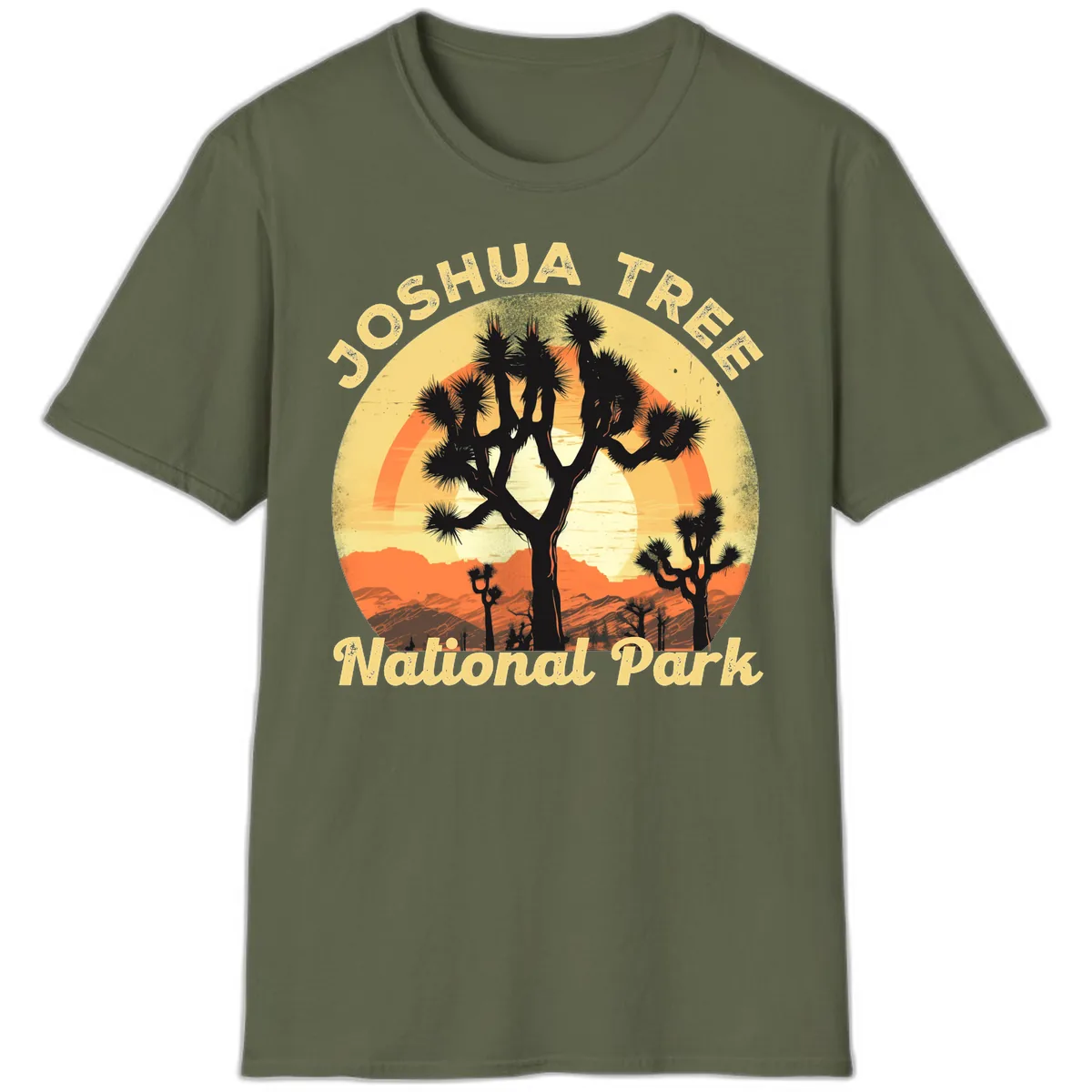 Joshua Tree National Park Desert Sunset T-Shirt in Military Green