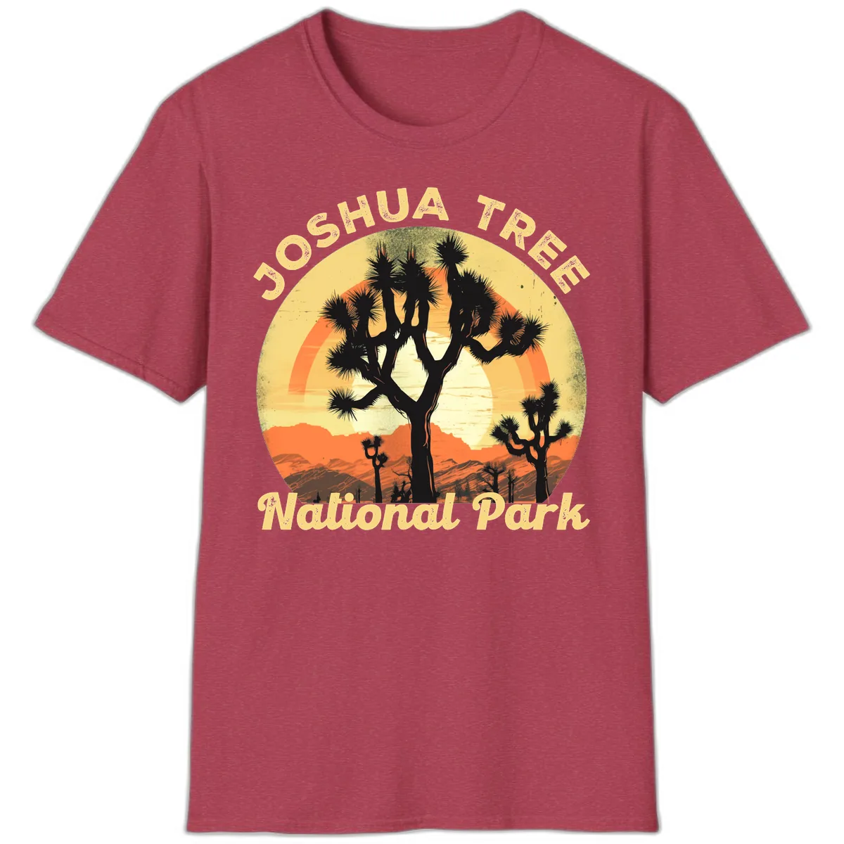 Joshua Tree National Park Desert Sunset T-Shirt in Heather Cardinal