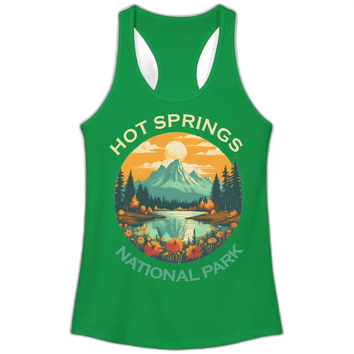 Hot Springs National Park Mountain Vista Ladies Tank in Solid Kelly Green